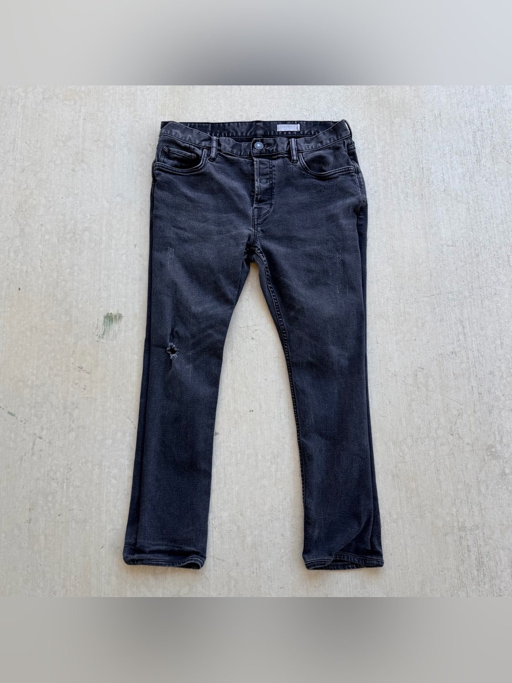 Allsaints Jeans Men Size 33 Slim Black Denim Stretch Distressed